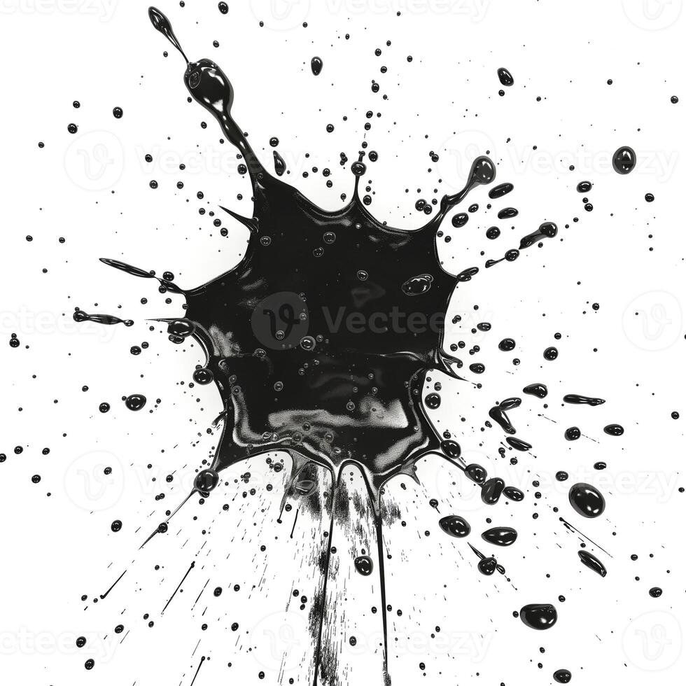 An artistic black liquid splash on a white background, showcasing dynamic movement and vivid contrasts. photo