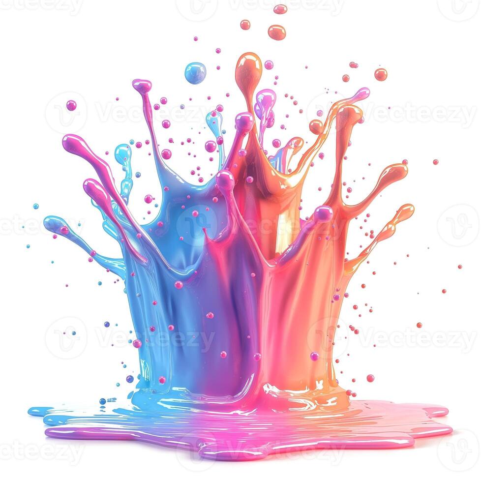 Vibrant splash of pink and blue paint creating a striking visual effect. photo