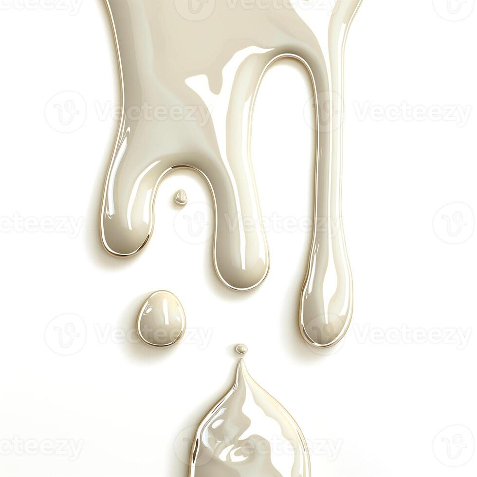 Elegant beige paint dripping gently against a white background, creating a smooth and glossy texture. photo