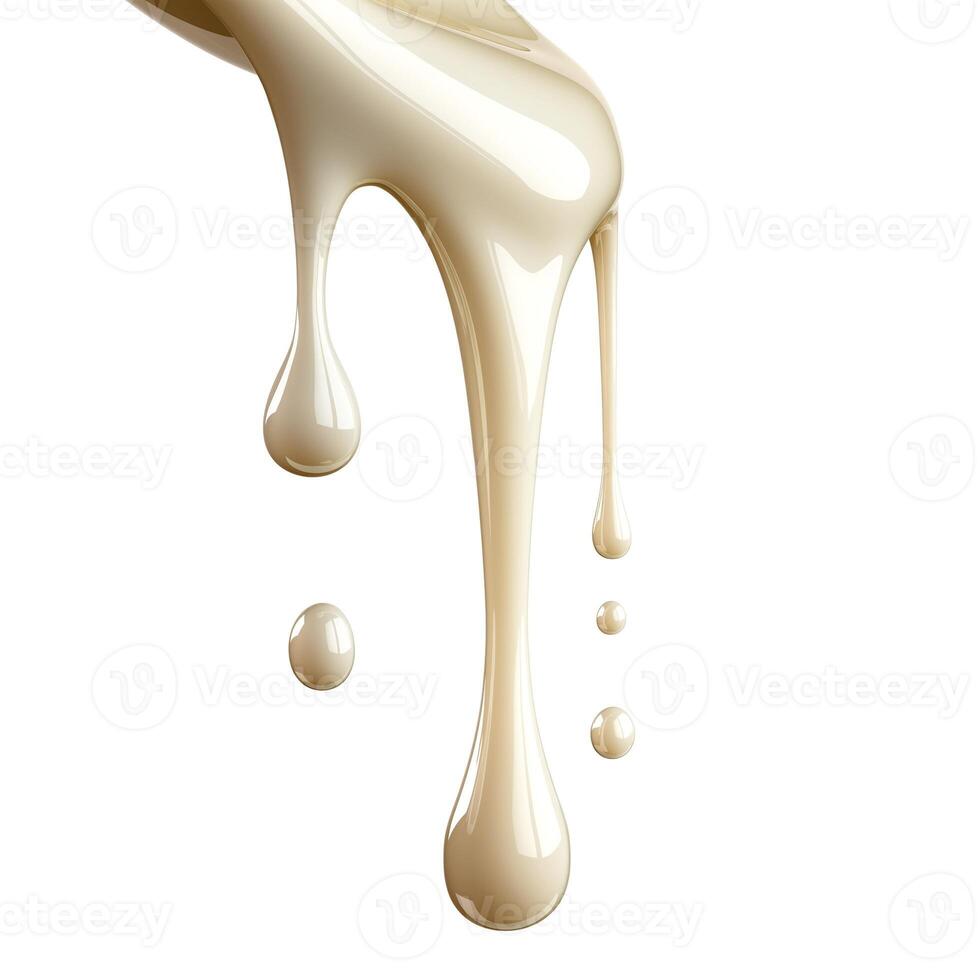 A smooth, creamy substance dripping down against a bright white background. photo