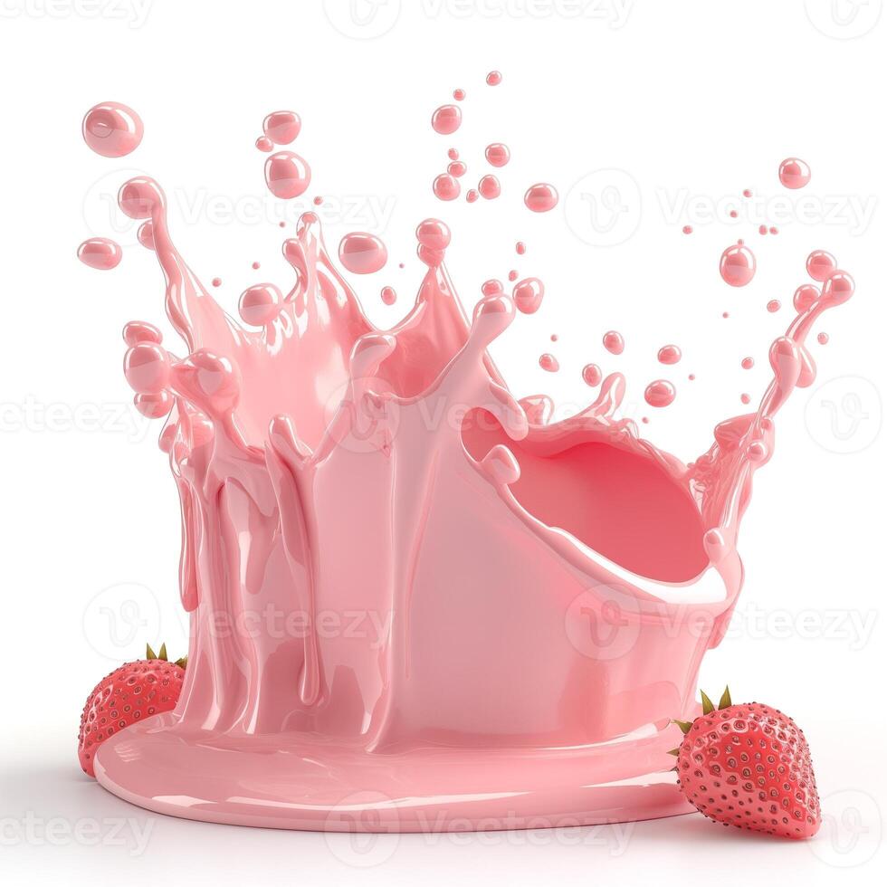 A vibrant splash of pink liquid surrounded by fresh strawberries, creating a lively and refreshing atmosphere. photo
