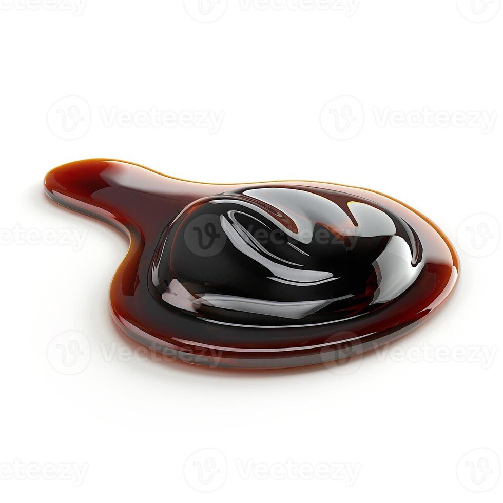 A glossy, dark brown sauce pooling on a white surface, showcasing its rich texture. photo