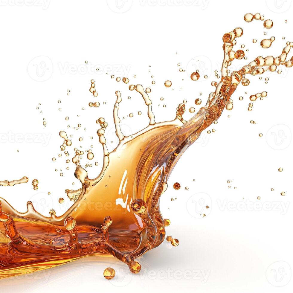 A dynamic splash of orange liquid creating an energetic and vibrant visual against a white background. photo
