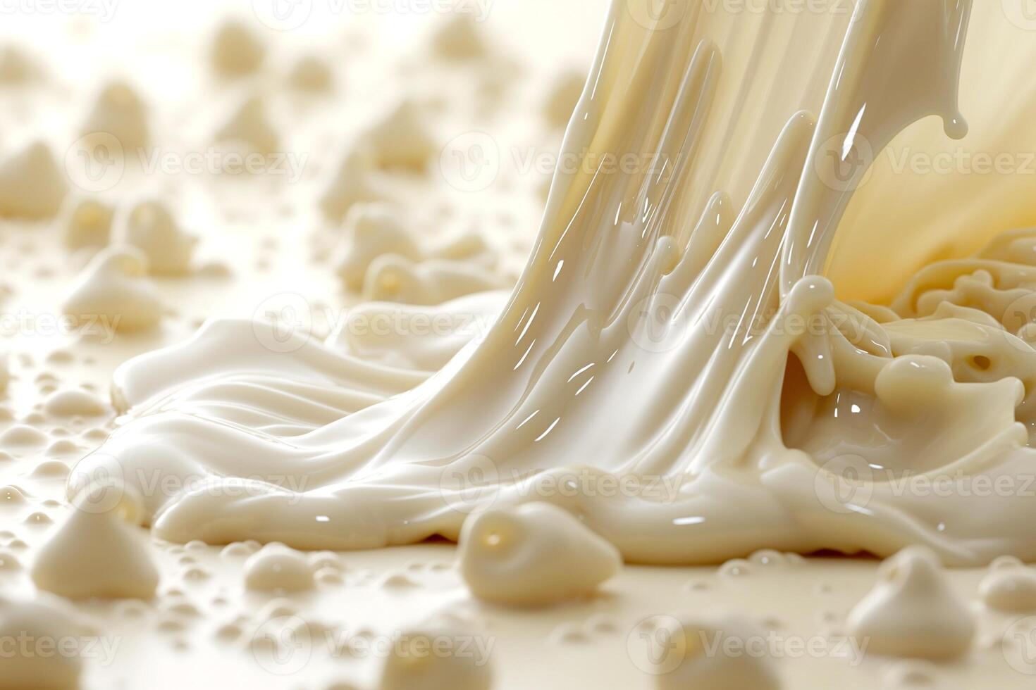 A close-up shot of creamy liquid pouring elegantly, creating a smooth texture and delectable appearance. photo