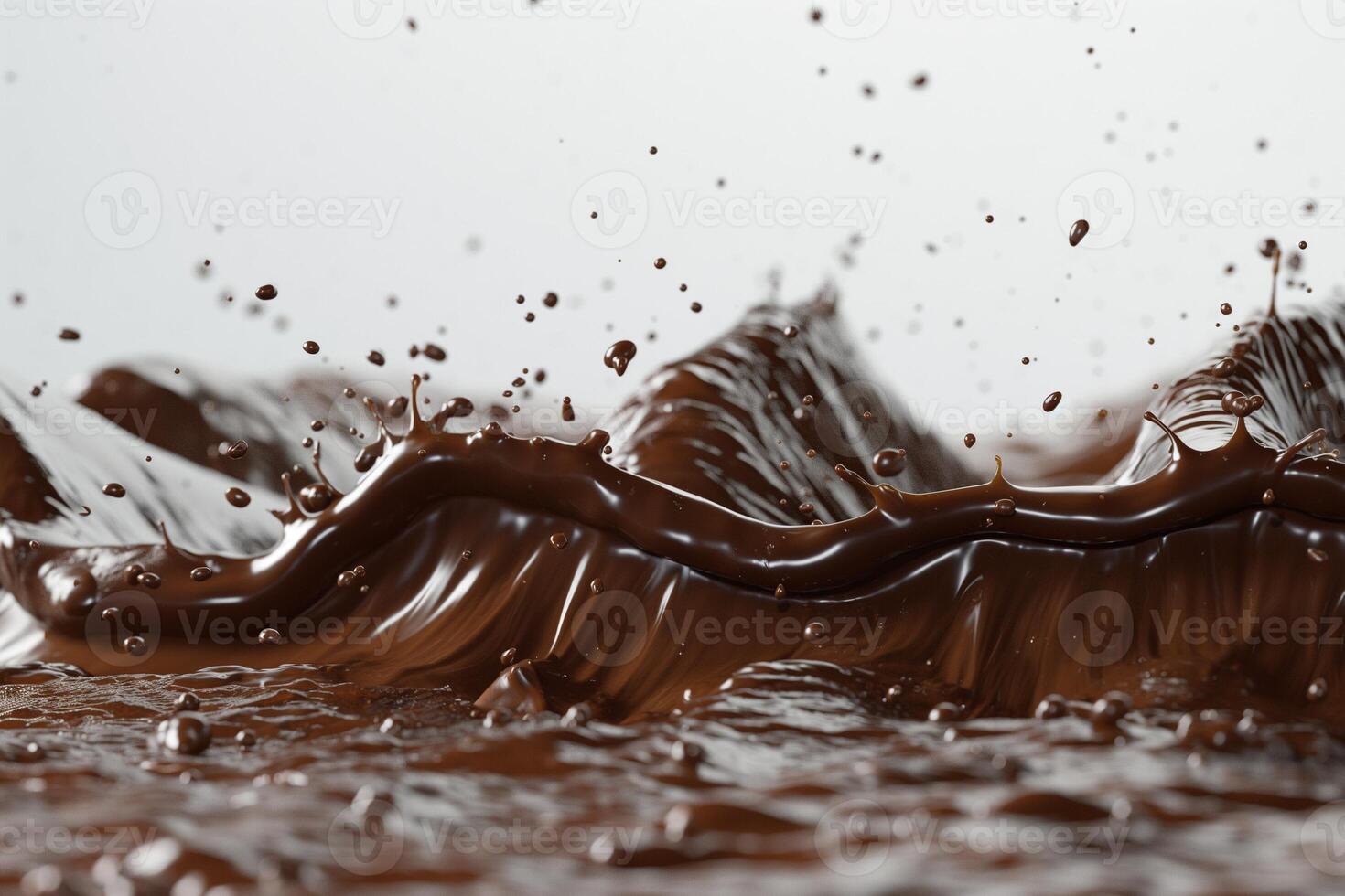 Abstract splash of rich dark chocolate, creating dynamic waves and droplets in a striking display of texture. photo