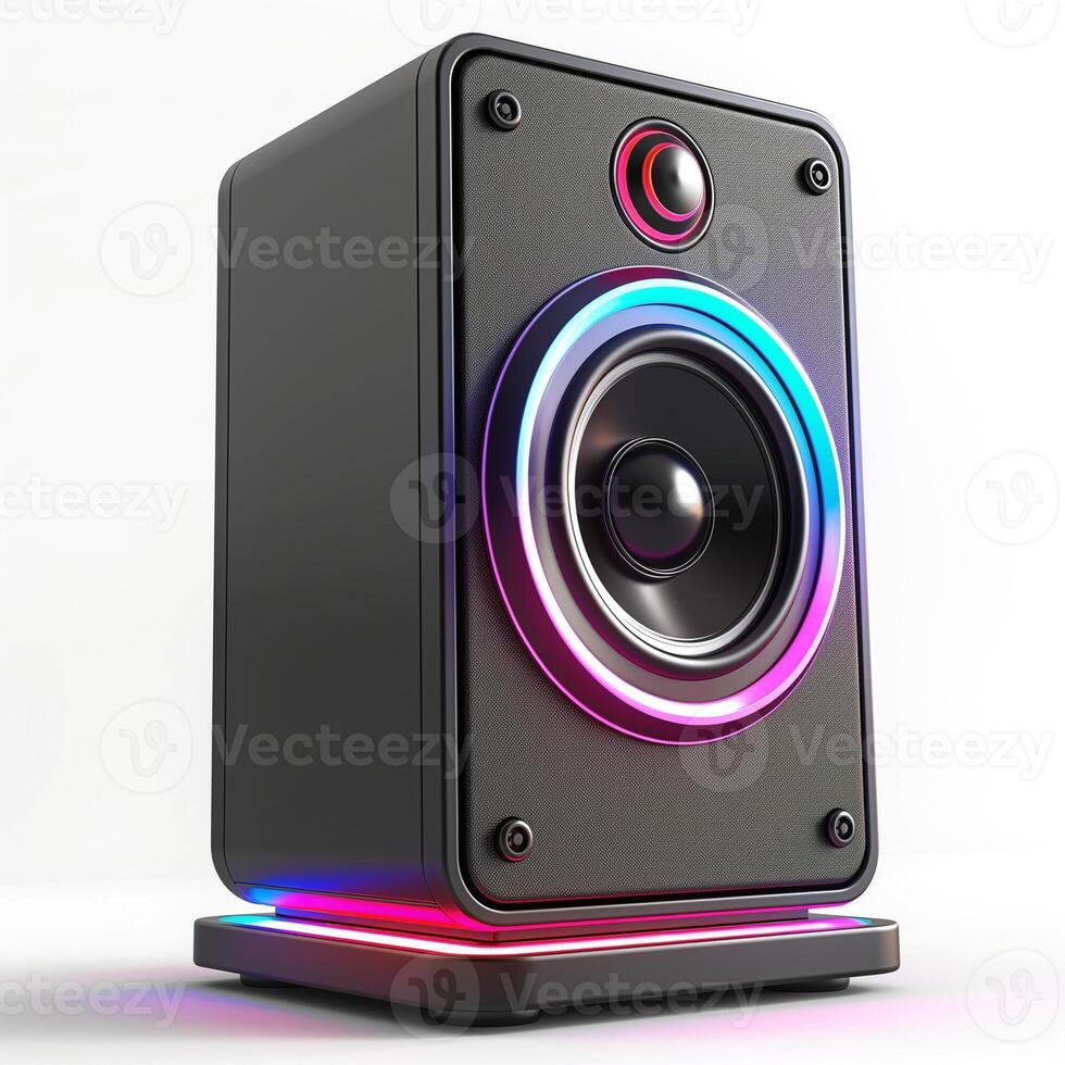 Stylish black speaker with vibrant LED lighting in a modern design. photo