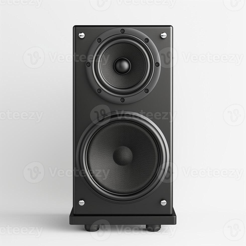 A sleek black speaker featuring dual drivers, perfect for enhancing audio experiences in modern interiors. photo