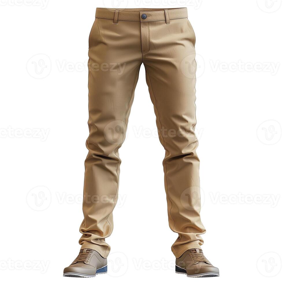 Stylish male trousers in a khaki color, paired with trendy brown shoes, perfect for casual or semi-formal occasions. photo