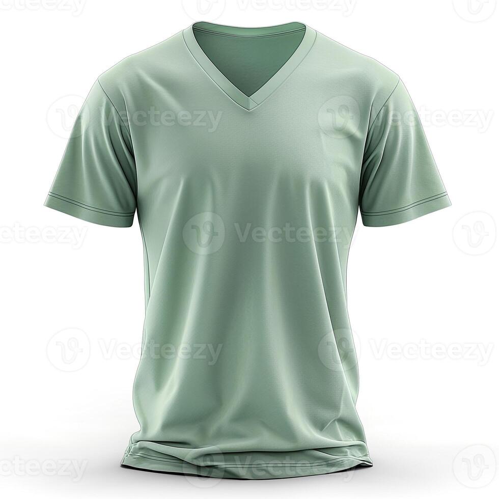 A soft, mint green V-neck t-shirt displayed against a clean white background, showcasing its relaxed fit and casual style. photo