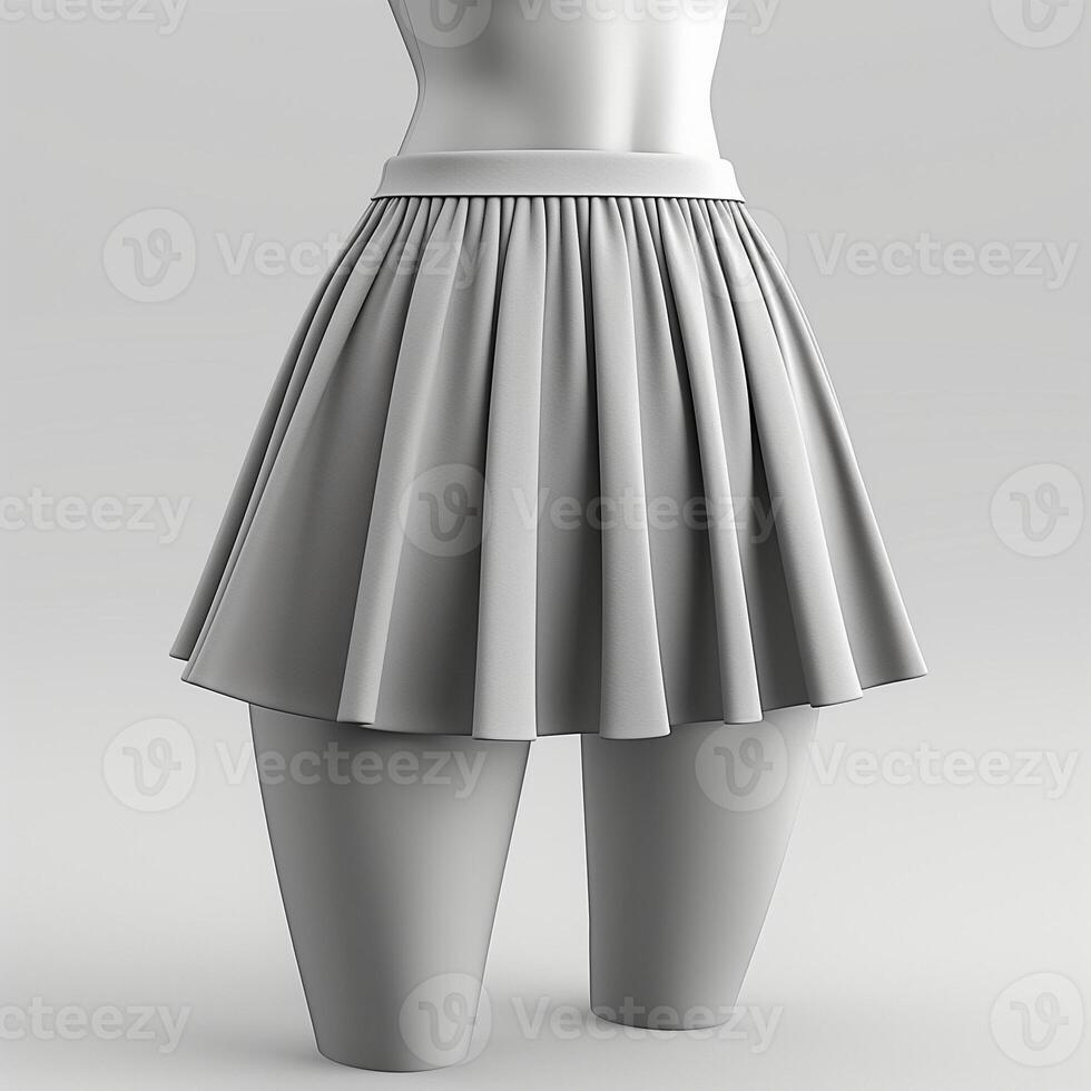 A stylish gray pleated skirt displayed on a mannequin, emphasizing its soft texture and elegant design. photo