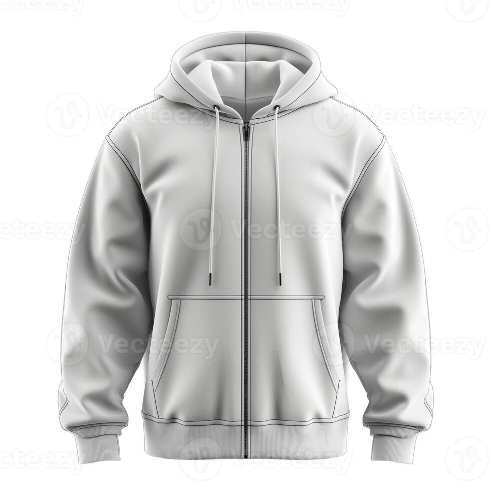 A stylish, plain white zip-up hoodie, perfect for casual wear and layering in any season. photo