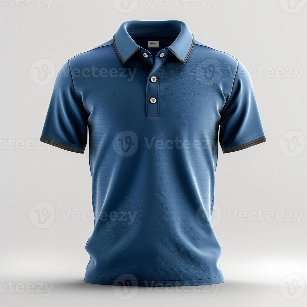 Men's blue polo shirt, showcasing a sleek design with contrasting collar and button details, perfect for casual or semi-formal occasions. photo