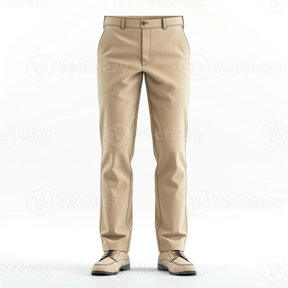 Beige dress pants displayed on a mannequin, paired with light shoes for a sharp, polished look. photo