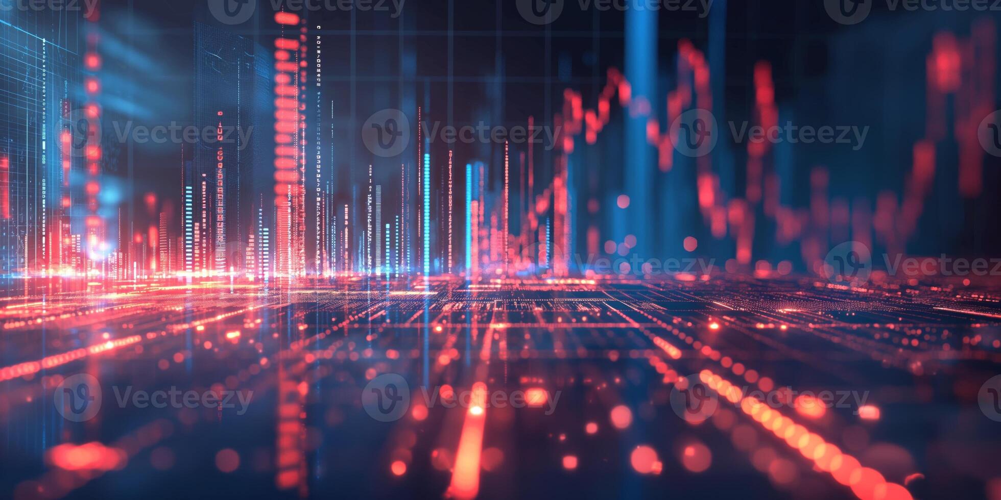 Abstract digital data visualization with vibrant red and blue tones, creating a futuristic, tech-inspired atmosphere. photo