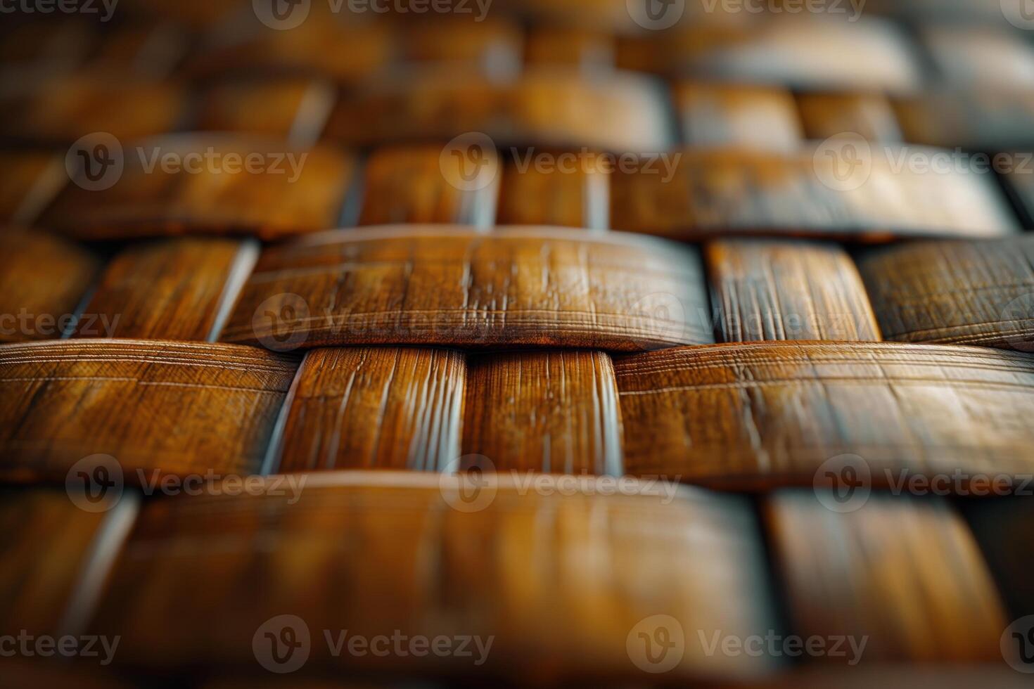 Close-up of intricately woven rattan texture, showcasing warm wood tones and craftsmanship. photo