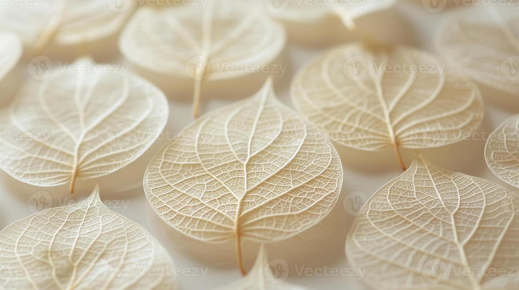 Delicate white leaves arranged in a beautiful pattern, showcasing intricate vein details and a serene aesthetic. photo
