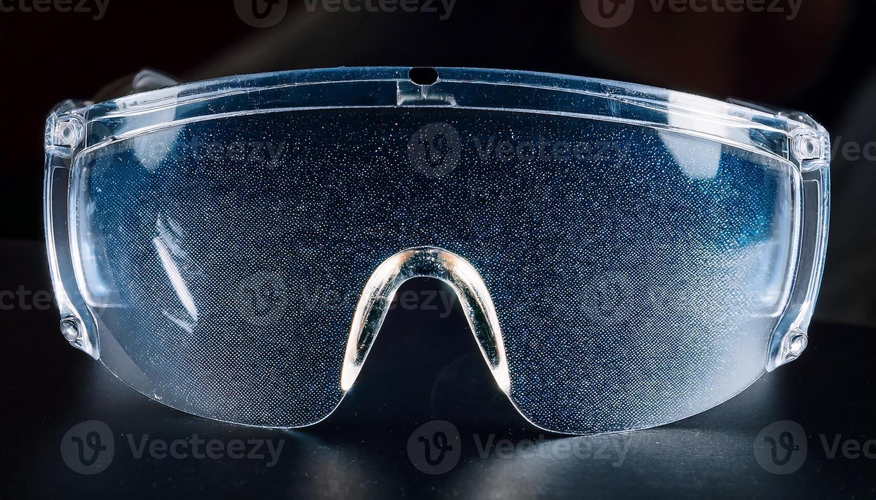Safety Goggles Displayed on a Dark Surface After Use in a Workshop During the Day Providing Clear Visibility and Protection photo