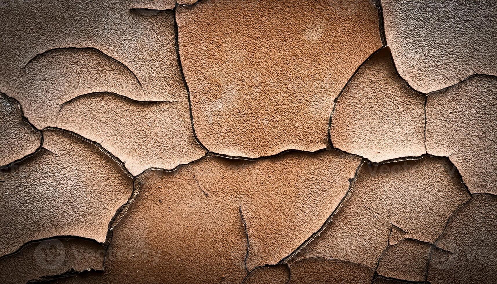 Cracked Plaster Wall Texture Showcasing Intricate Patterns and Earthy Tones During Daylight Hours in Urban Setting photo
