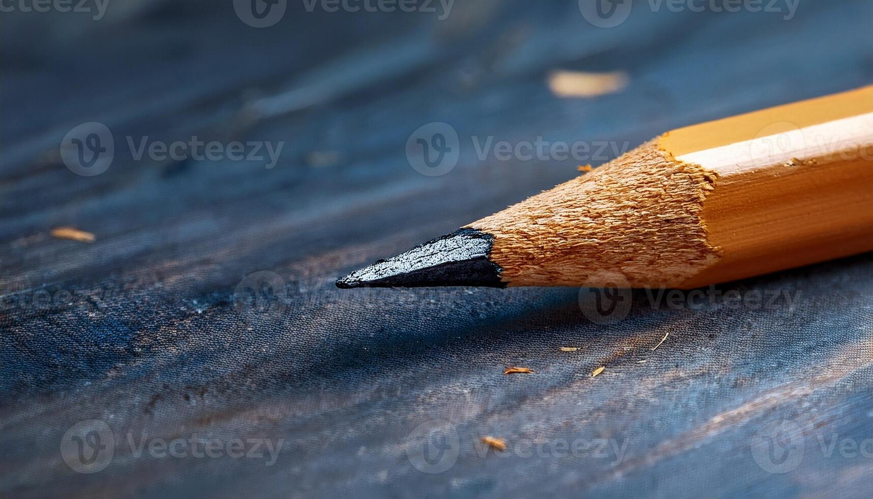 Close-up View of a Sharpened Pencil on a Wooden Desk Showcasing Its Fine Tip With Shavings Around photo