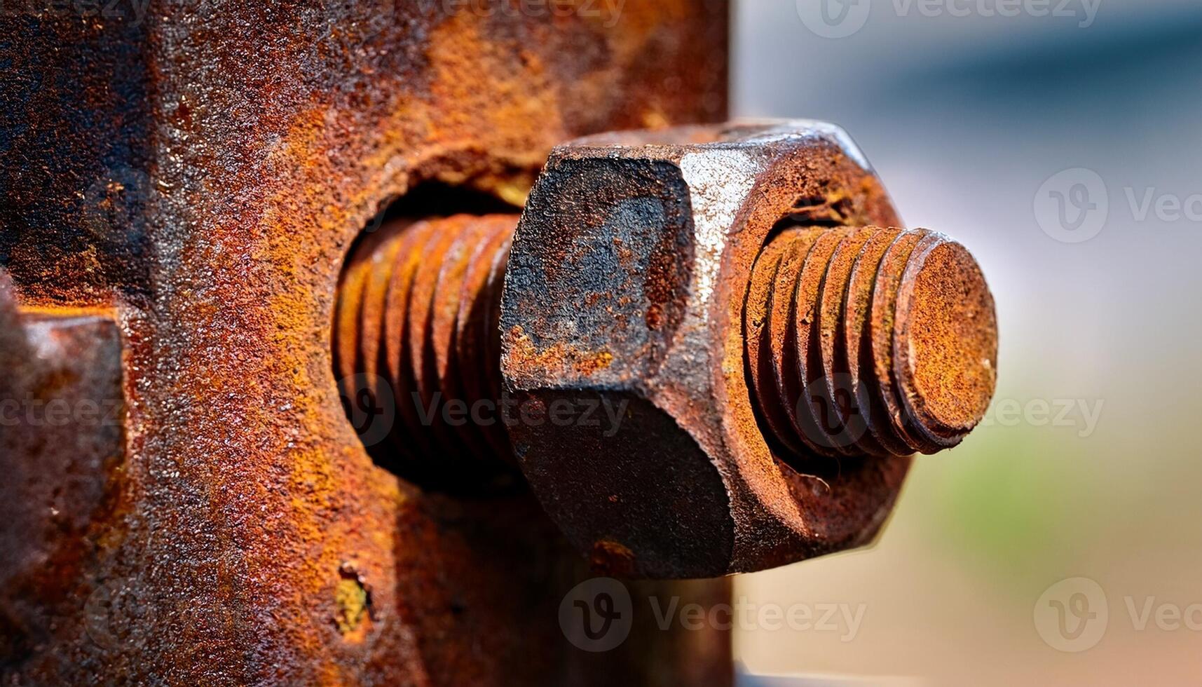 Rusty Bolt and Nut Connection Showcases the Beauty of Weathered Metal on an Outdoor Structure photo