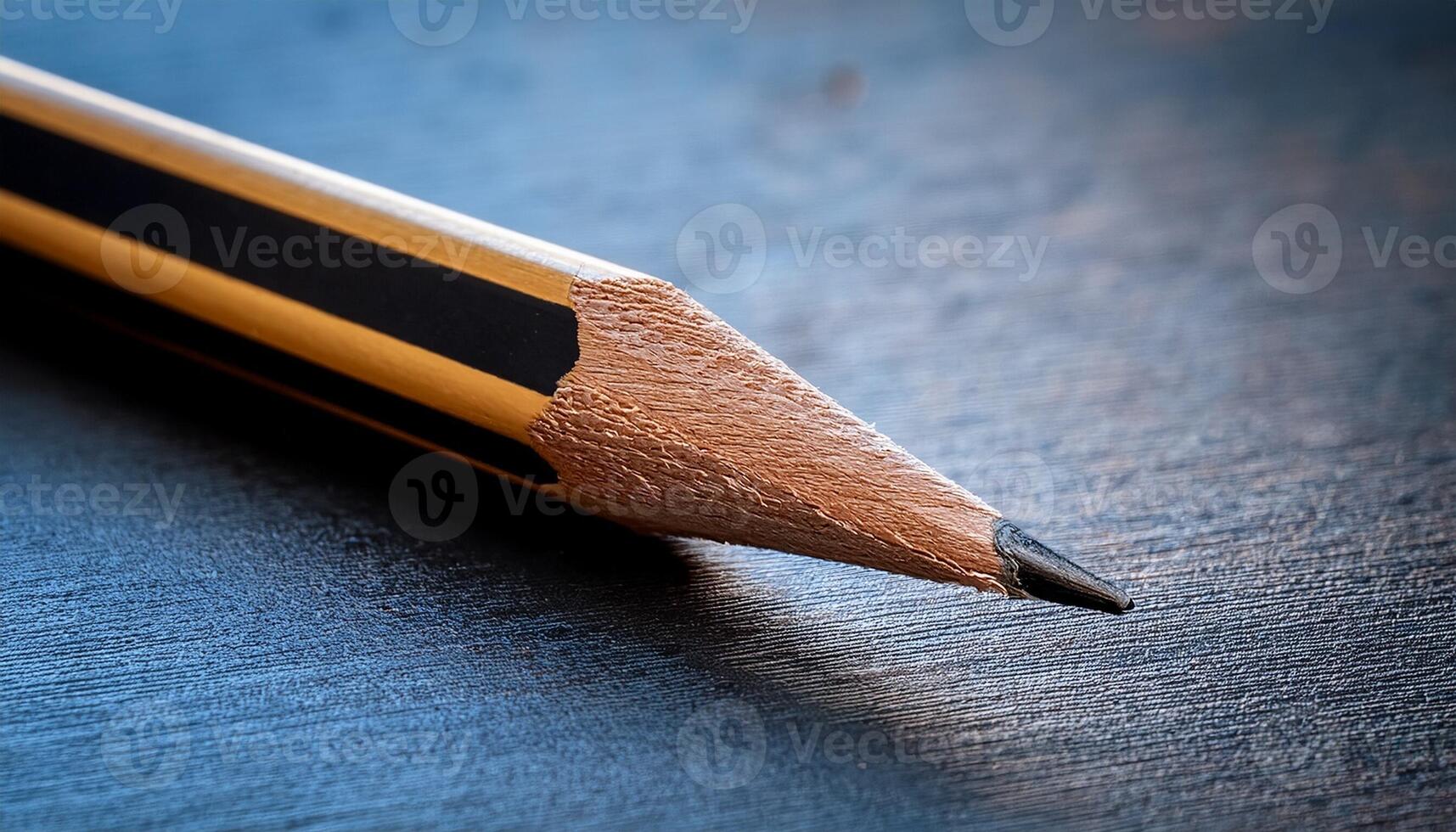Close up View of a Sharpened Wooden Pencil Resting on a Dark Surface in a Creative Workspace photo