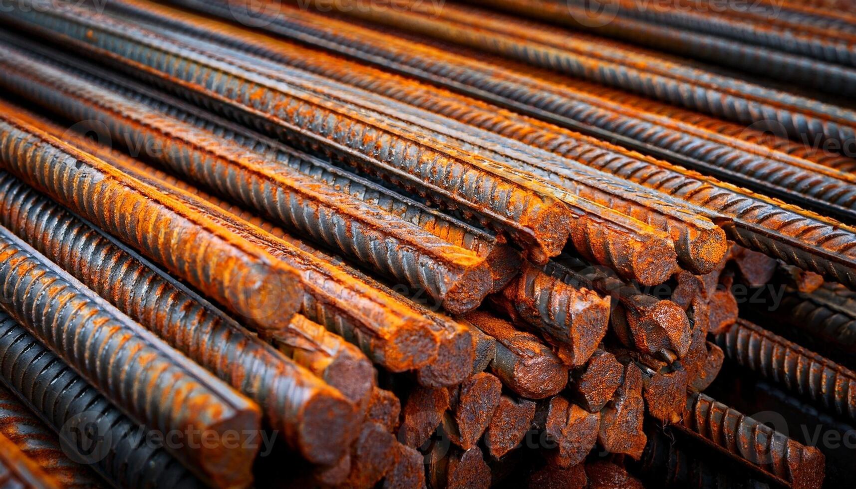 Piles of Rusty Steel Rebar Used in Construction at a Construction Site During the Day photo