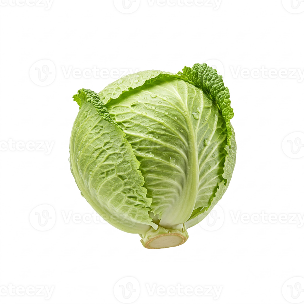 Head of cabbage with dew drops on transparent background. Fresh and appetizing, ideal for culinary projects and healthy food advertising. For balanced diet and natural lifestyle. png