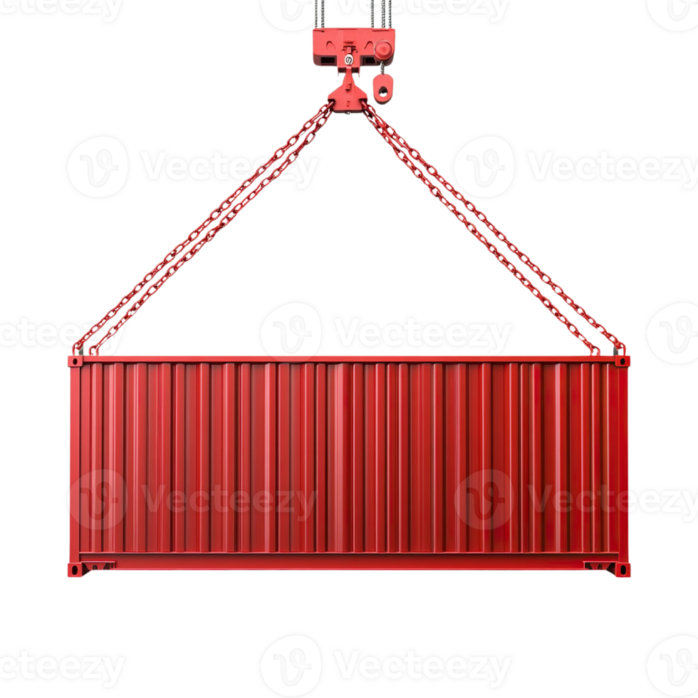 Red Shipping Container Lifted by Crane png