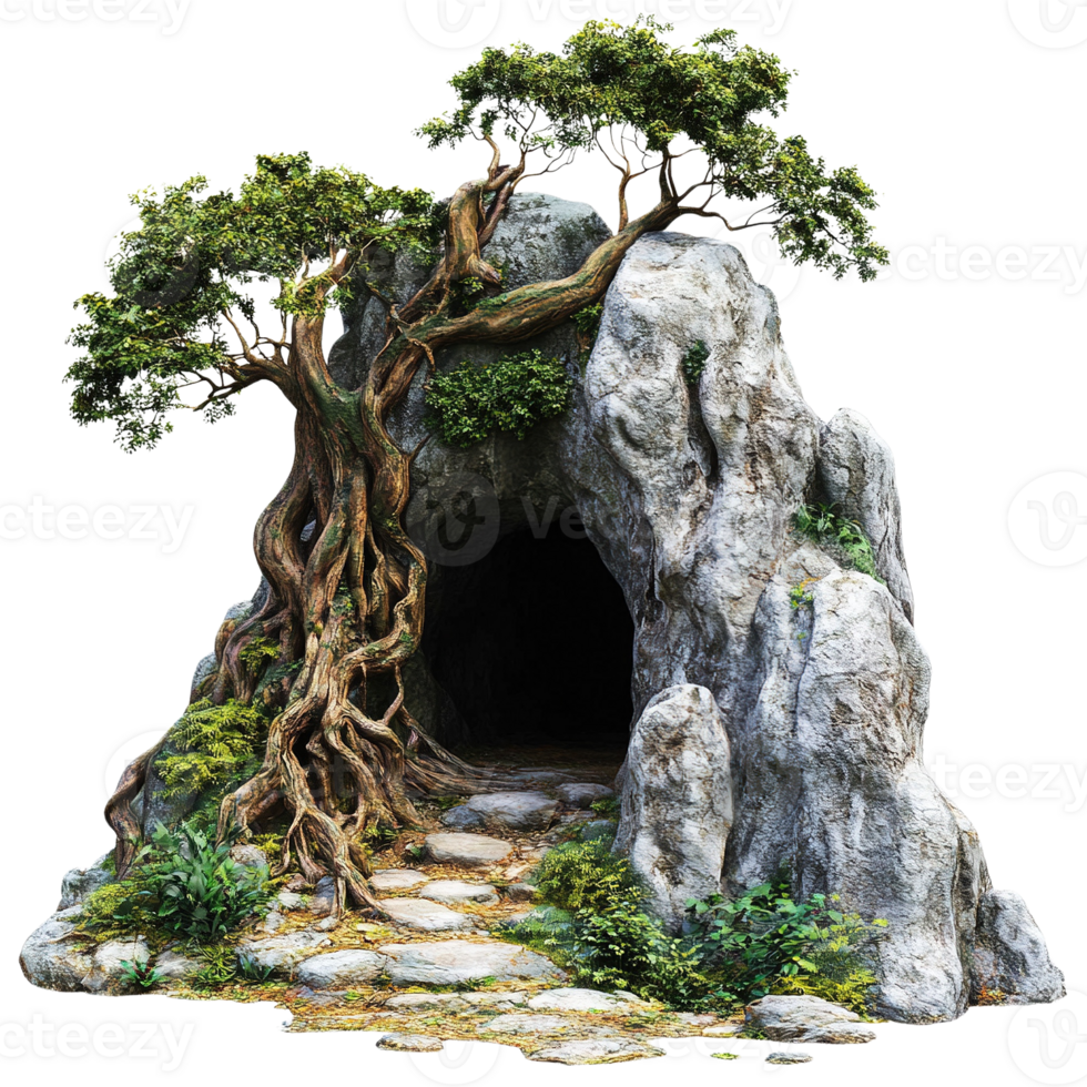 Mystical Cave Entrance with Tree Roots png
