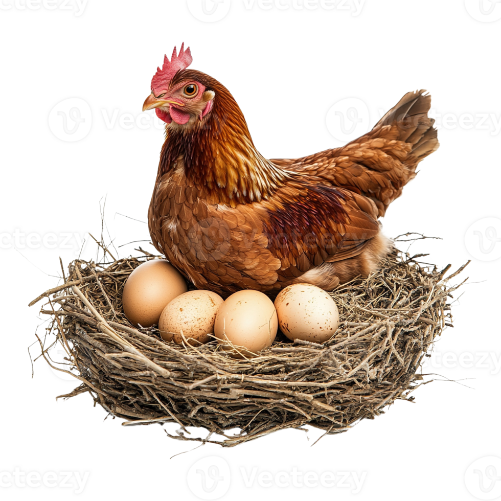 Brown Hen Sitting in Nest with Eggs png