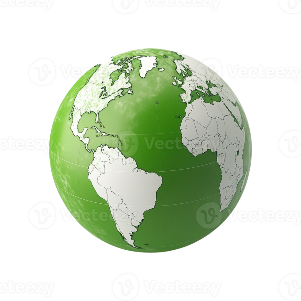3D Globe with Green Oceans and White Continents png