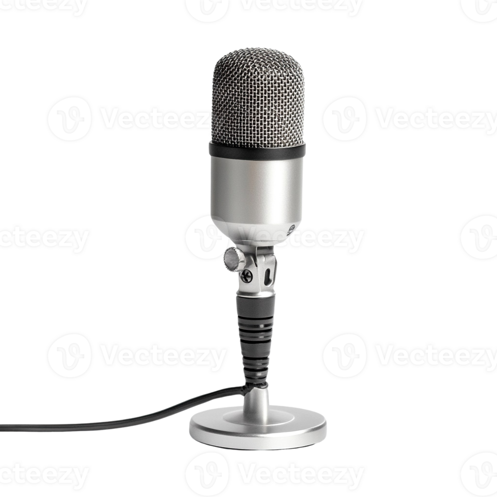 Professional Silver Microphone on Stand png