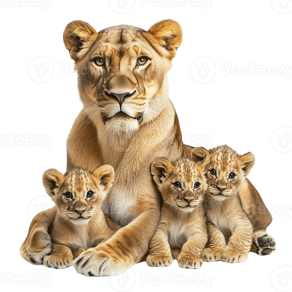 Lioness with Three Playful Cubs png