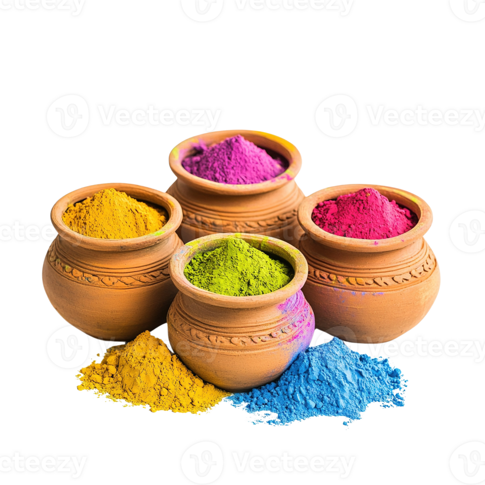 Vibrant Colored Powders in Clay Pots png