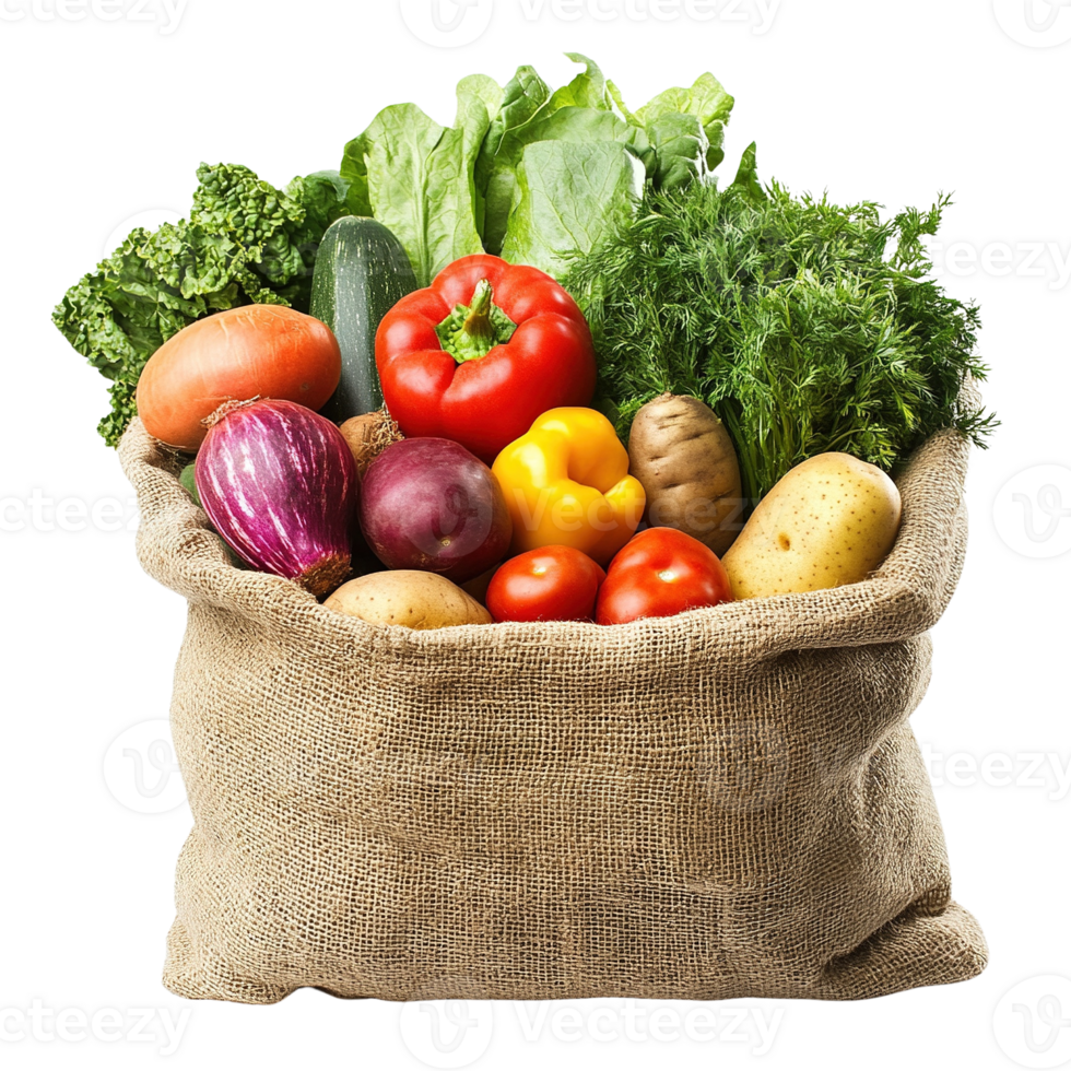 Fresh Vegetables in Burlap Sack png