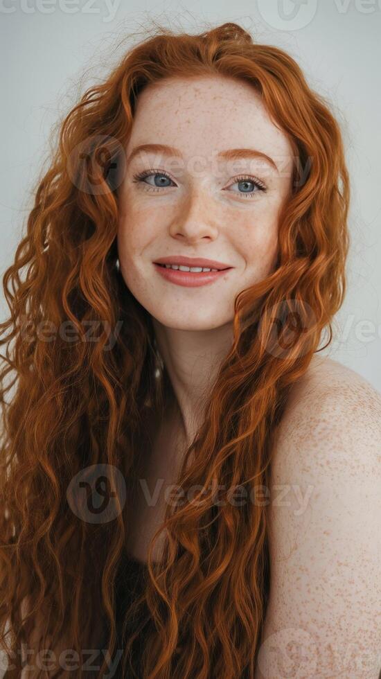 A young woman with red hair smiling photo