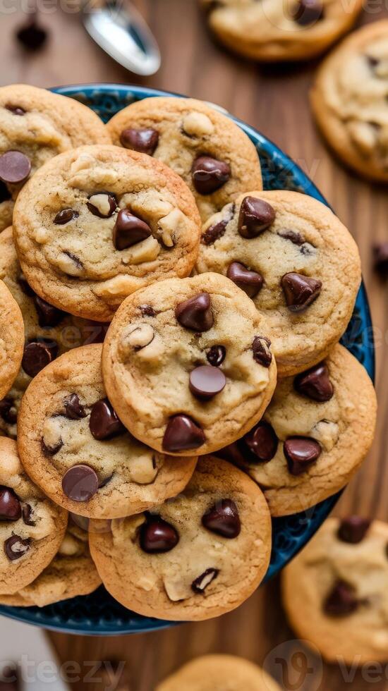 Chocolate chip cookies on a plate photo