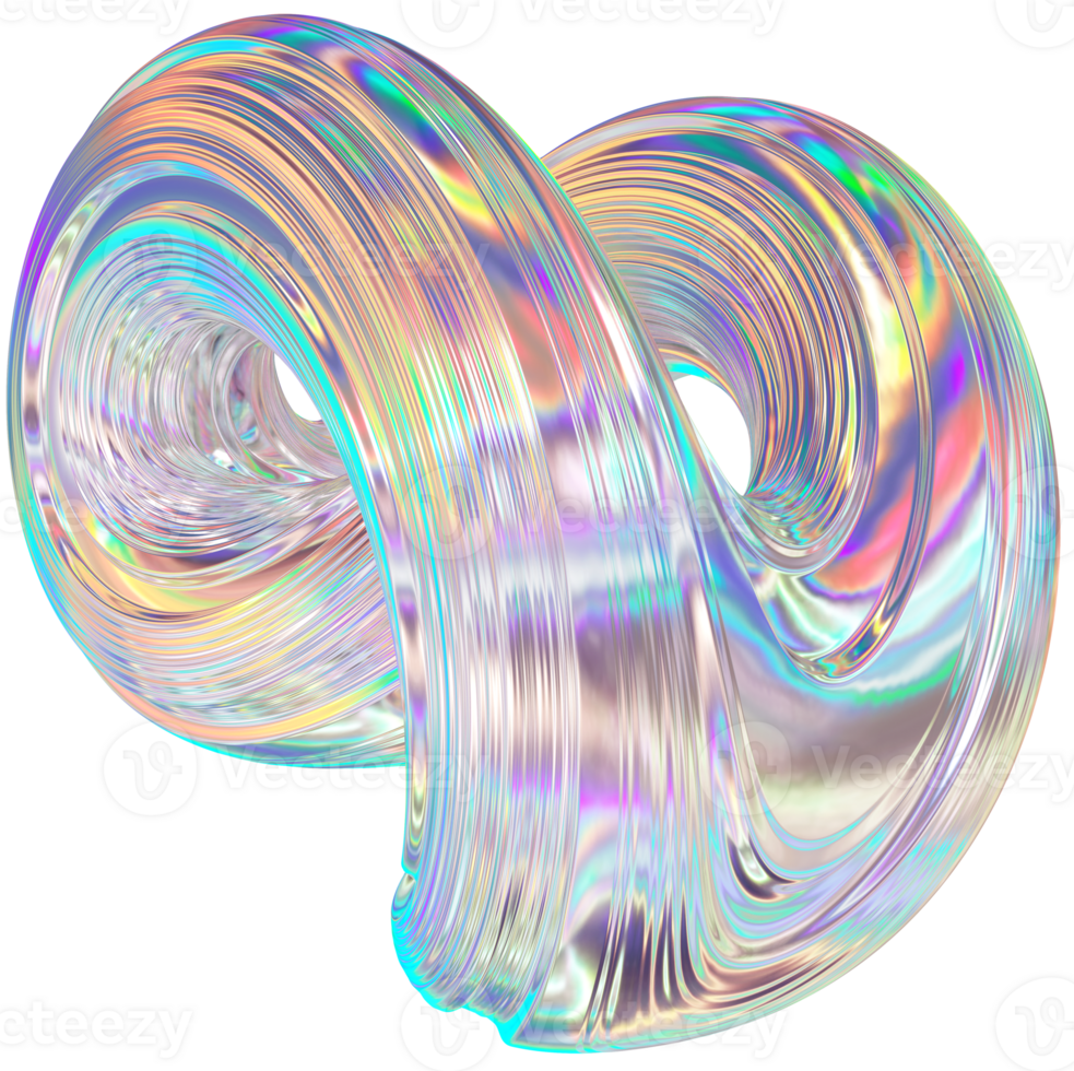 3D Metallic chrome swirl shape, iridescent abstract twist form png