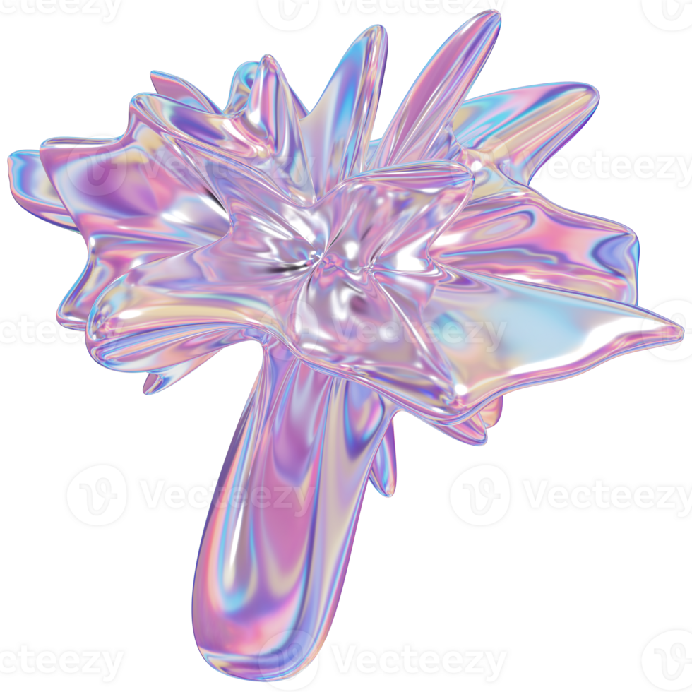 3d holographic purple shape, iridescent chrome fluid abstract form png