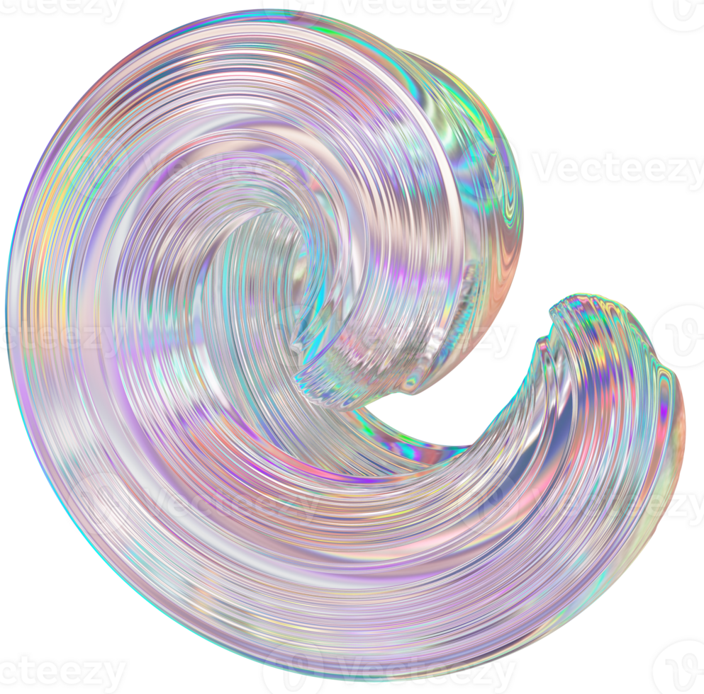 3D Metallic chrome shape, iridescent abstract twist holographic form png
