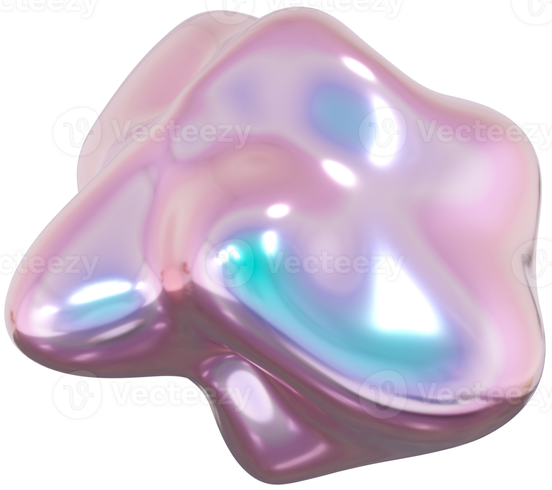 3d holographic shape, iridescent chrome abstract form png
