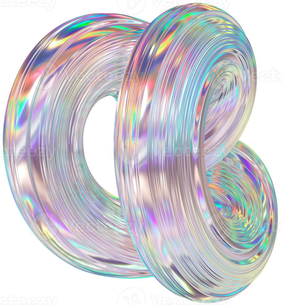 3D Metallic chrome swirl shape, iridescent twist holographic form png