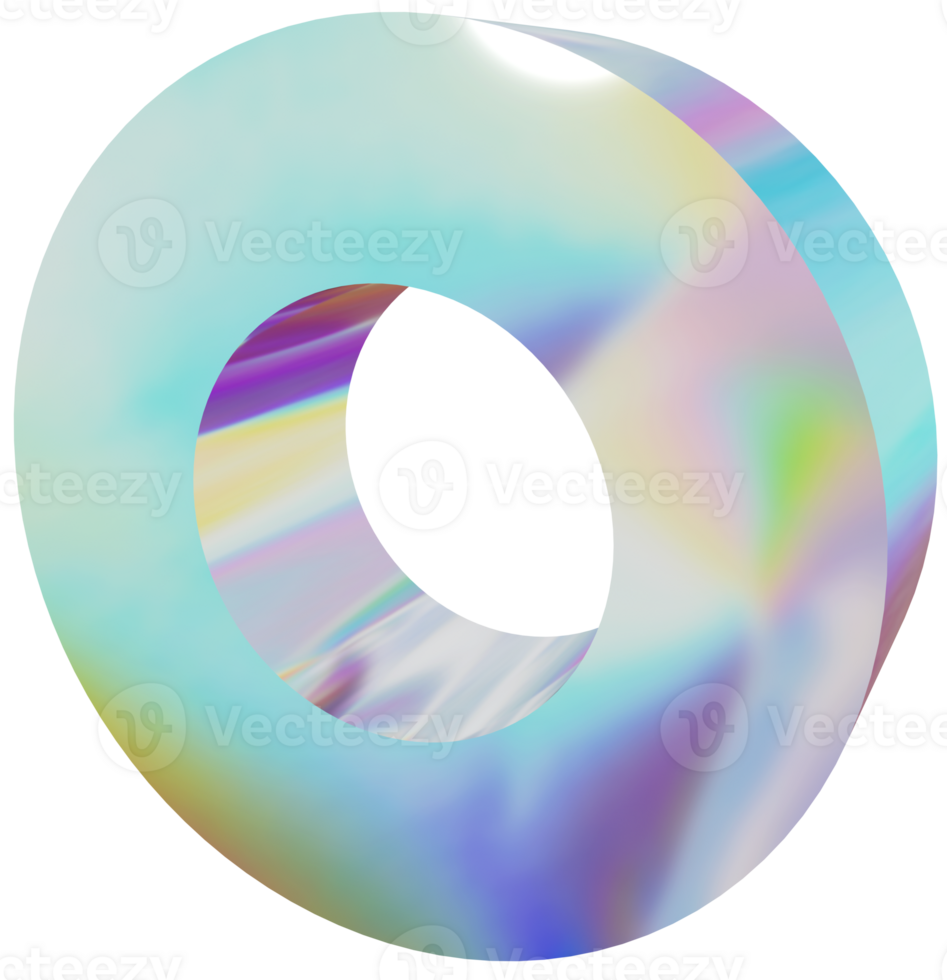 3d holographic shape, iridescent chrome torus abstract form png