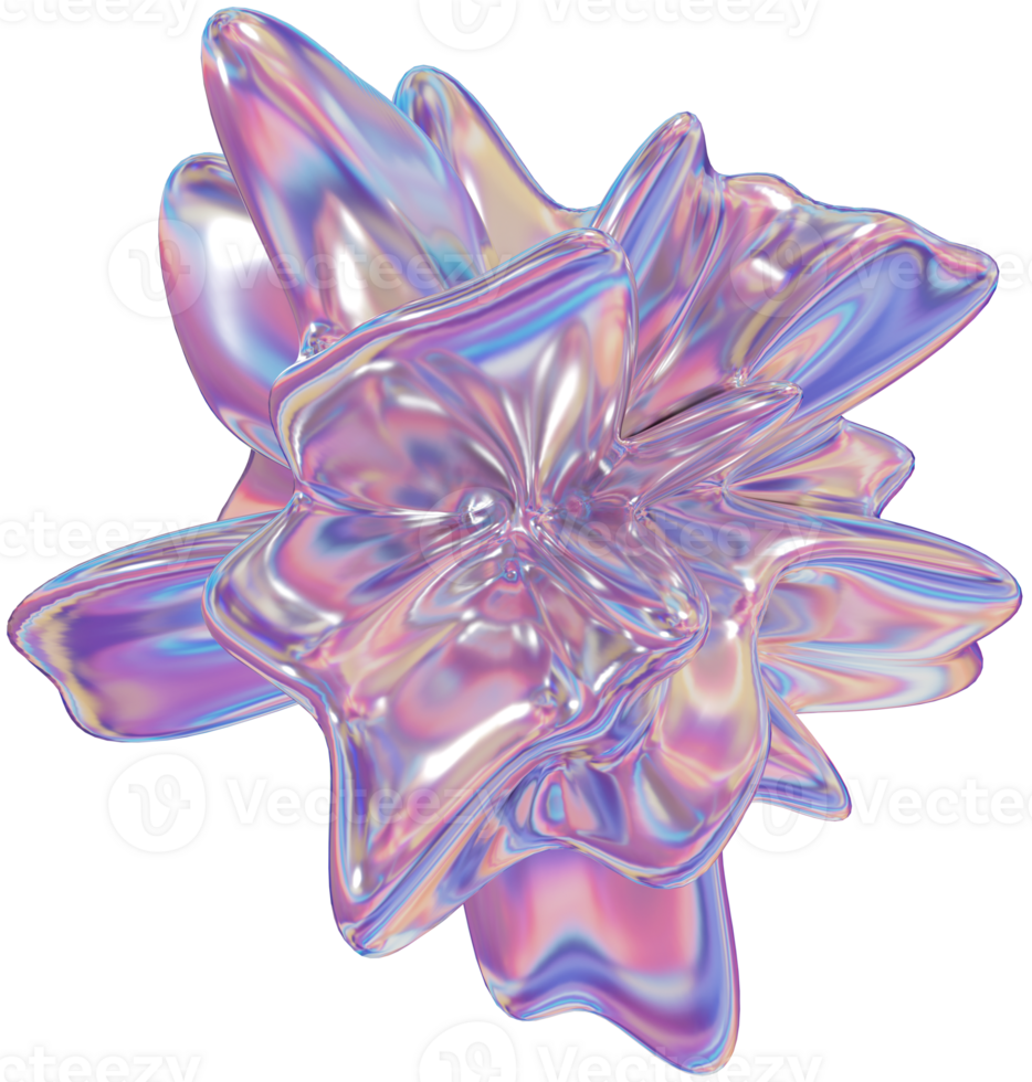 3d holographic shape, iridescent chrome liquid abstract form png