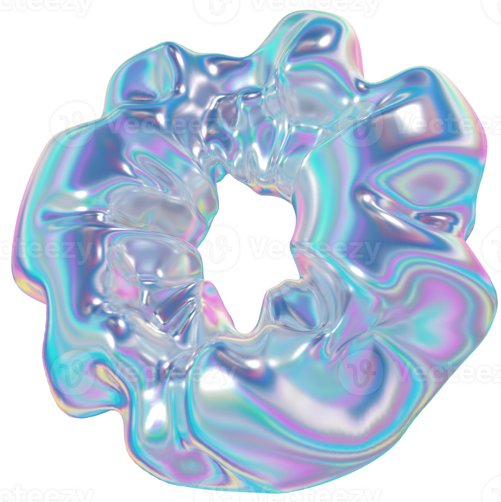 3d blue holographic shape, iridescent chrome fluid abstract form png