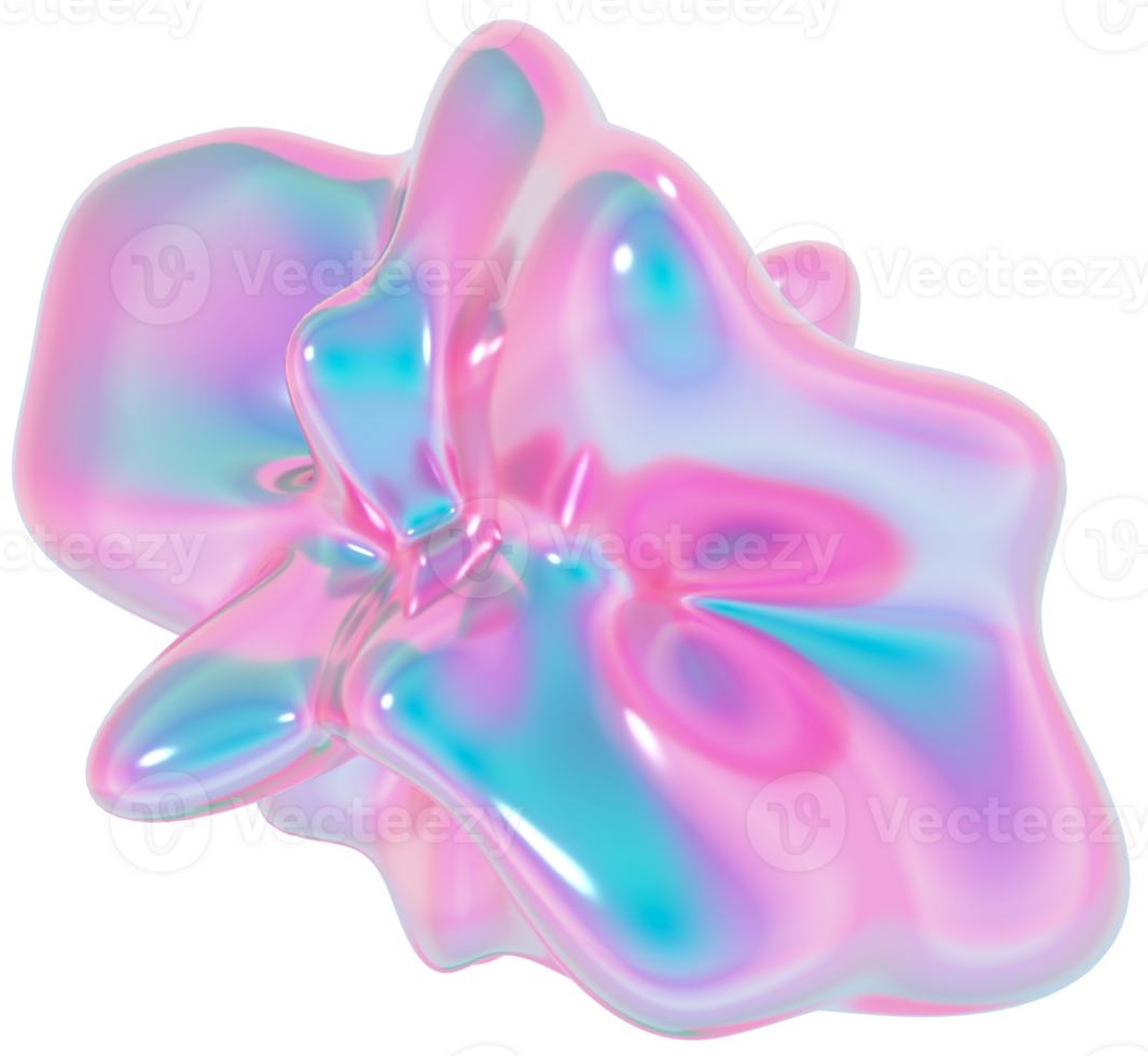 3d holographic shape, iridescent holo chrome fluid abstract form png