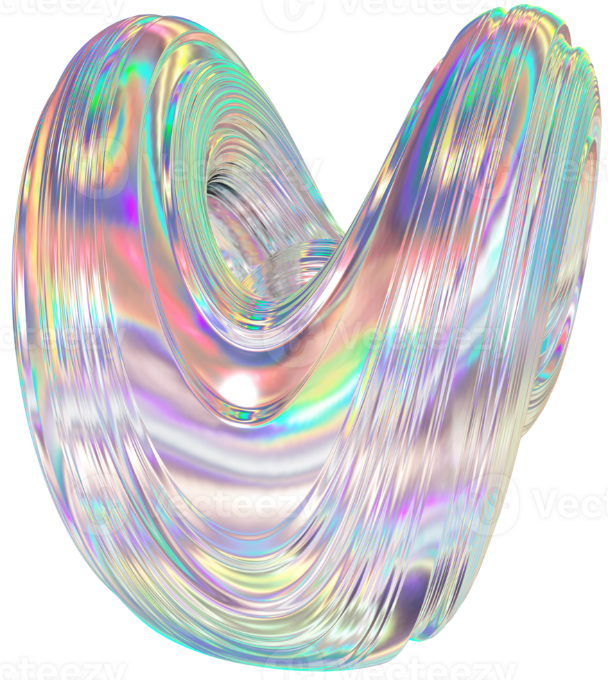 3D Metallic swirl shape, iridescent abstract twist holographic form png