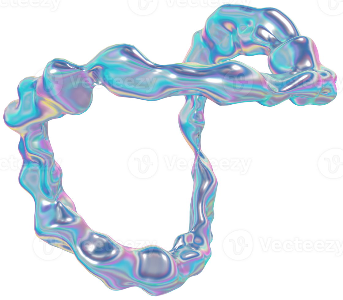3d holographic shape, iridescent chrome fluid abstract form icon png