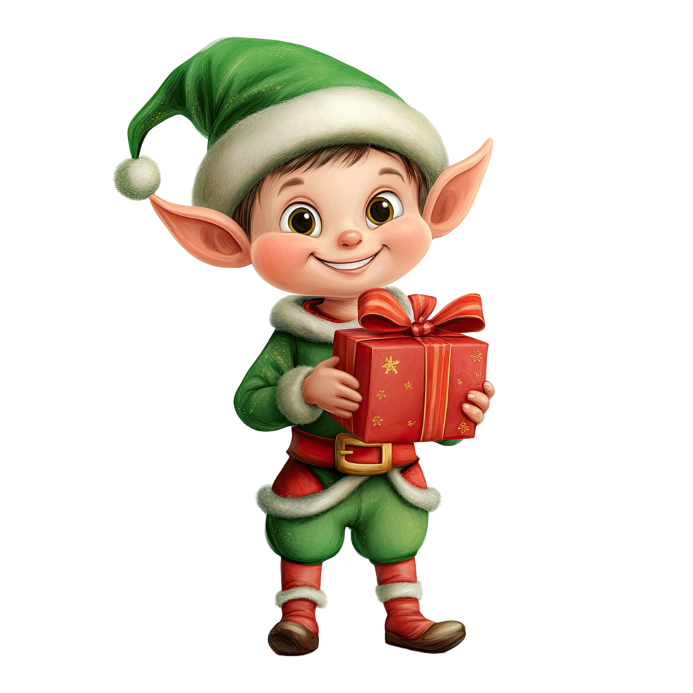 A cute elf holding a gift png