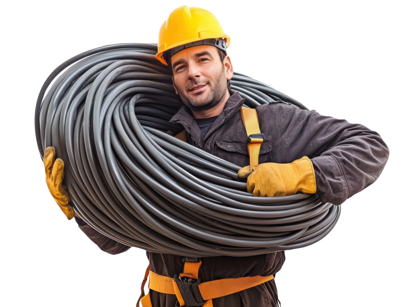 Construction worker holding large coil png